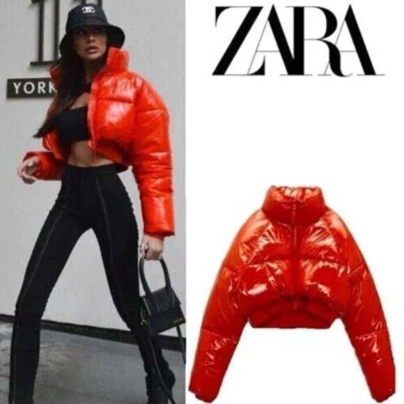 💥HOT ITEM💥ZARA Blogger Fav Quilted Cropped Puffer in Glossy Red - Picture 1 of 16